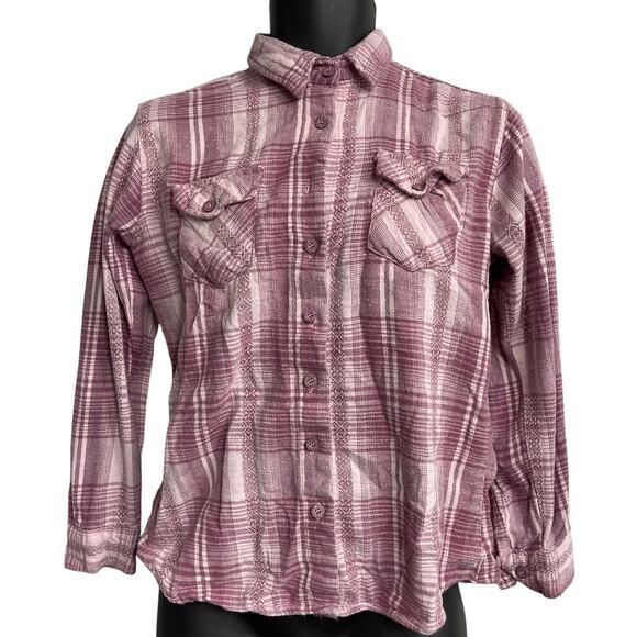 Stillwater Supply Shirt Size M Pink Plaid Button Up Long Sleeve MISSING BUTTON - Picture 1 of 5